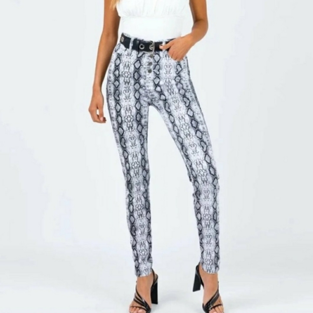 Princess Polly Monica Button Fly High Rise Reptile Snake Skin Skinny Pant Size 2